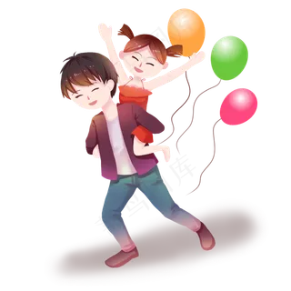 父亲节开心爸爸背着女儿玩耍