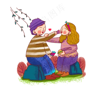 卡通风格春日情侣踏青出游