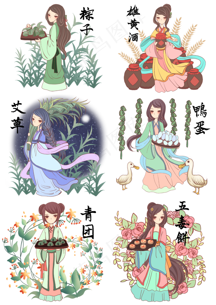 端午节古风美人与美食