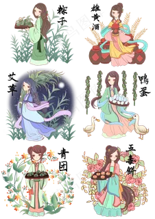 端午节古风美人与美食