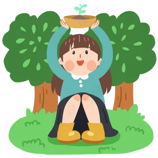 植树节举苗的小女孩