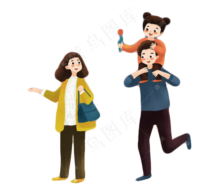 一家三口温馨出游,免抠元素