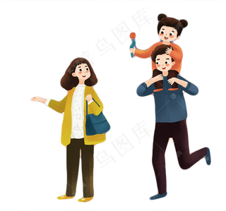 一家三口温馨出游,免抠元素