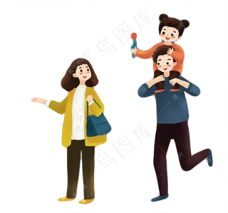 一家三口温馨出游,免抠元素