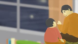 父亲教导儿子写功课