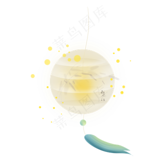 中国风水墨竹子圆形纸灯,免抠元素