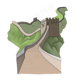 手绘插图美丽长城