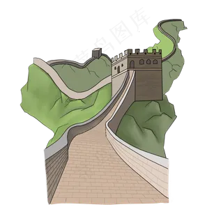 手绘插图美丽长城