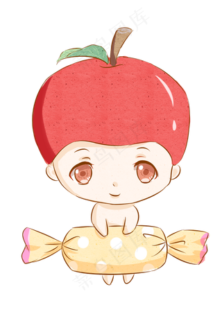 苹果拟人Q版卡通手绘卡通苹果糖