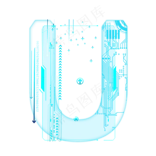 蓝色科技线条PSD字母U