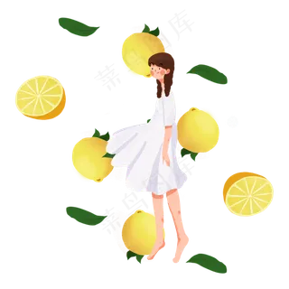 大暑柠檬清新女孩PNG素材