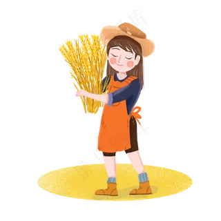 芒种收麦子女孩png素材