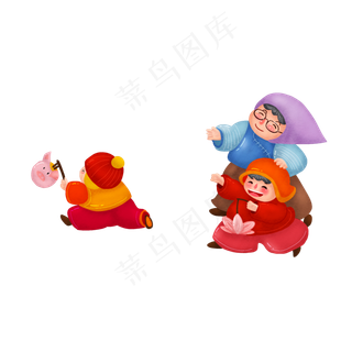 手绘春节玩耍小孩png图,免抠元素