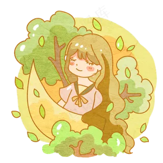 世界地球日绿树月亮船可爱少女p