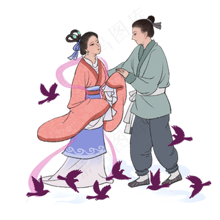 七夕牛郎织女古风人物,免抠元素