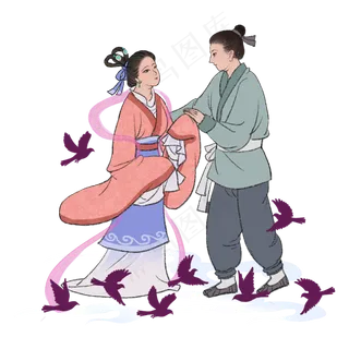 七夕牛郎织女古风人物,免抠元素