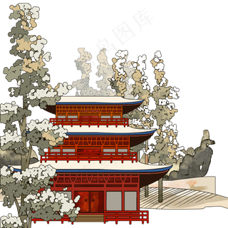 浮世绘风景建筑手绘