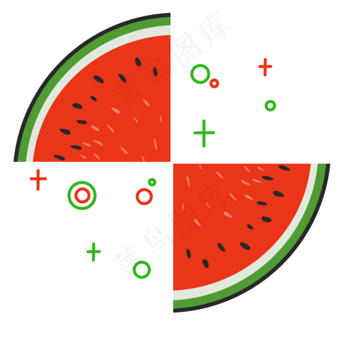 切开的西瓜水果对称摆放