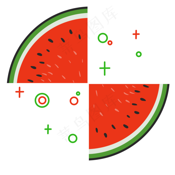 切开的西瓜水果对称摆放(2000X2000(DPI:300))psd模版下载