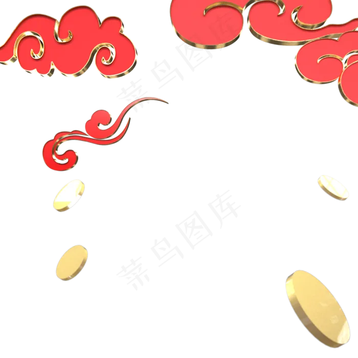 红色金色喜庆祥云装饰,免抠元素(2000X2000(DPI:72))psd模版下载