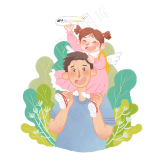 父亲节爸爸女儿举高高手绘