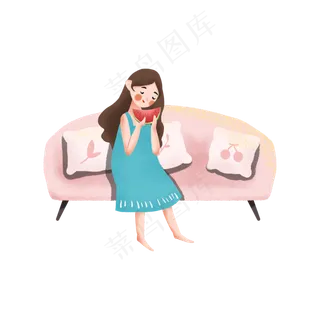 大暑坐在沙发上吃西瓜的女孩