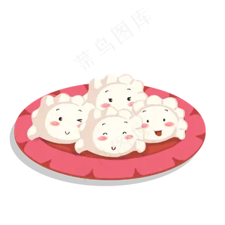 卡通手绘一盘可爱饺子免费下载,免抠元素