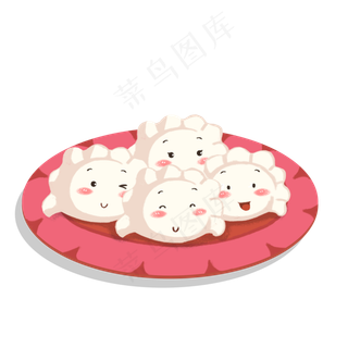 卡通手绘一盘可爱饺子免费下载,免抠元素