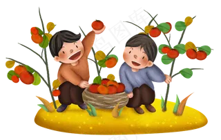秋分摘番茄的儿童,免抠元素