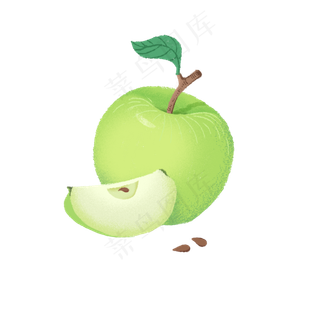 水果青苹果绿色手绘免扣装饰元素