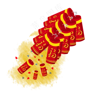 手绘春节福字鞭炮,免抠元素