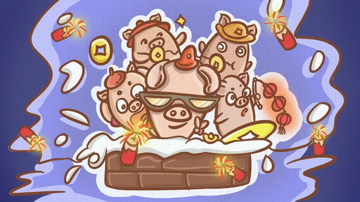 一群猪猪的大过年派对(2880X1620(DPI:300))psd模版下载
