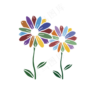 清新风卡通手绘七色花免抠元素