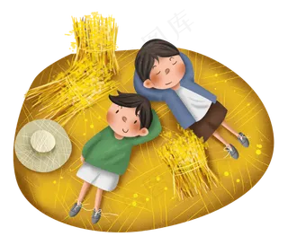 秋分田地里的睡觉的男孩,免抠元素