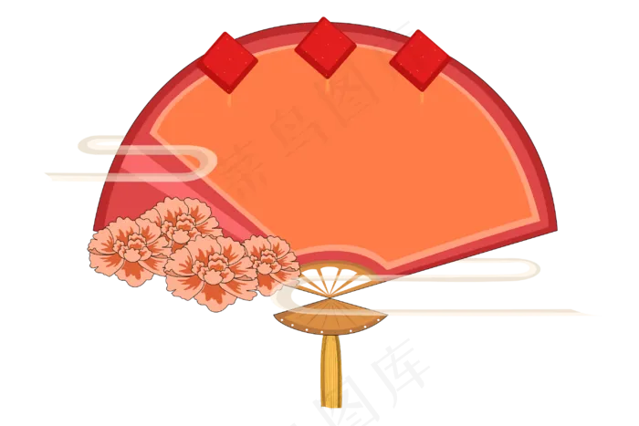 中国风扇子新年框,免抠元素(3000*2000px 300 dpi )ai矢量模版下载