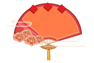 中国风扇子新年框,免抠元素