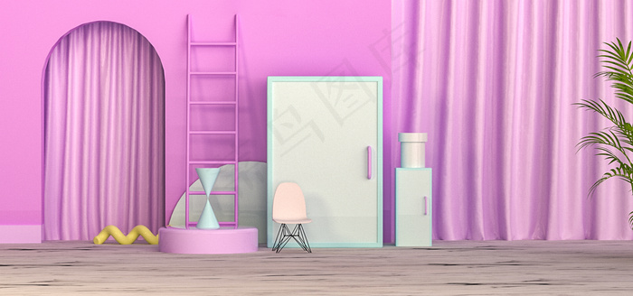 c4d电商立体场景节日卡通海banner