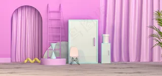 c4d电商立体场景节日卡通海banner