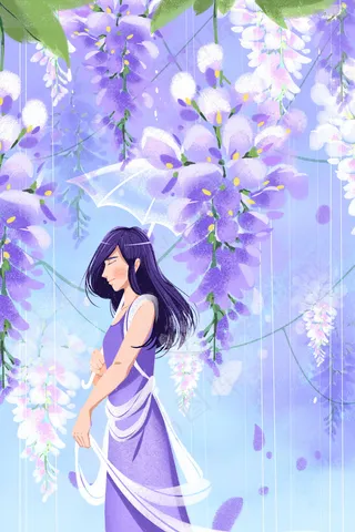 紫色系卡通手绘风小暑夏景配图