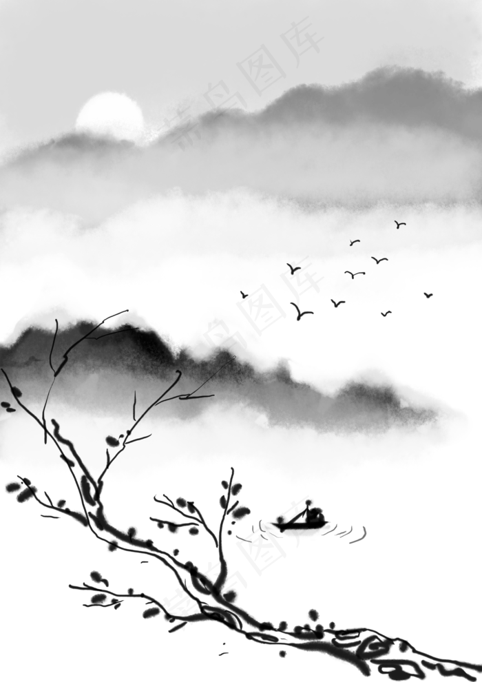 水墨山水(2480X3508(DPI:300))psd模版下载