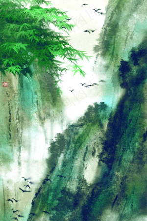 中国风水墨古风玩转国潮夏至竹叶山水