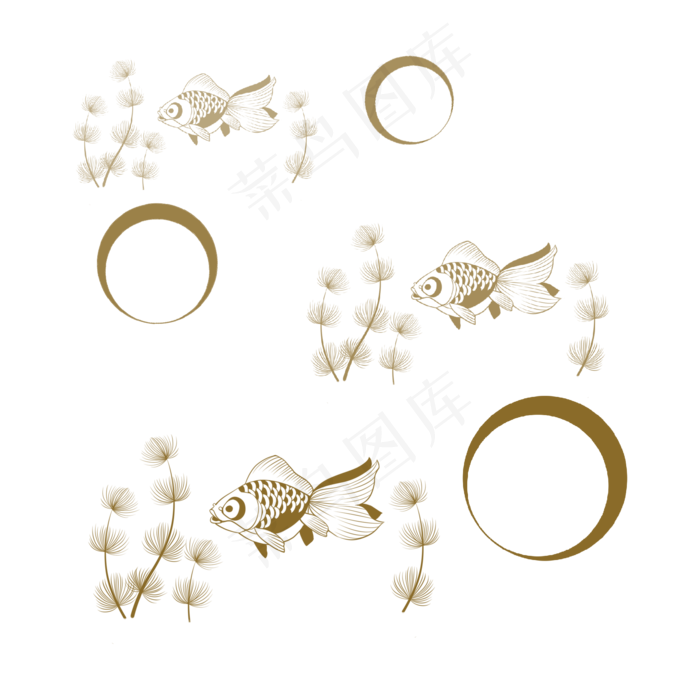 中式纹理金鱼水藻,免抠元素(2000*2000px 300 dpi )psd模版下载