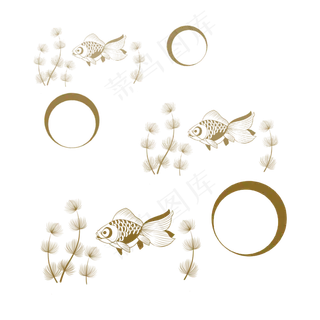 中式纹理金鱼水藻,免抠元素