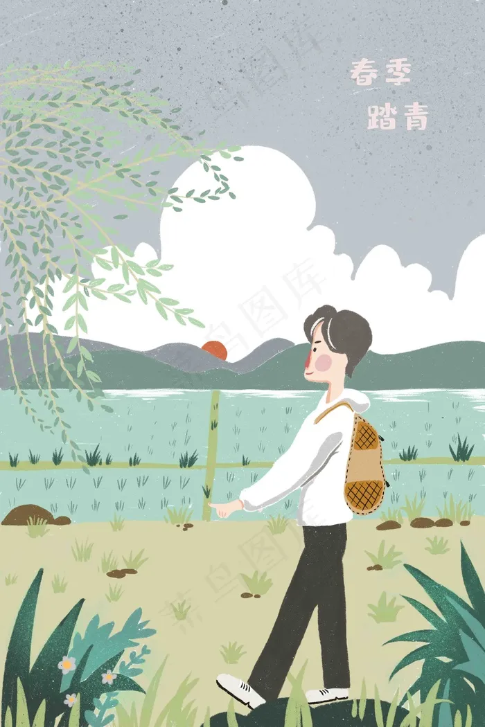 春天踏青春季旅游踏青户外徒步行走