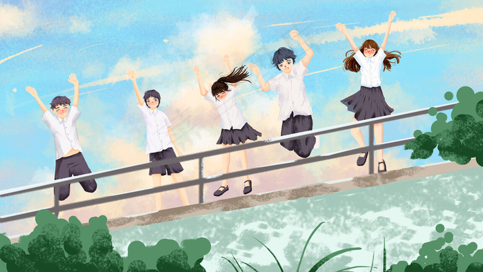 毕业季毕业照青春男孩女孩卡通小清新插画