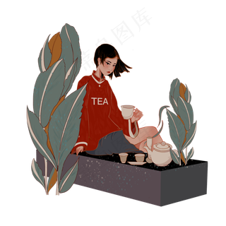 中国风国潮少女品茶时尚传统文化