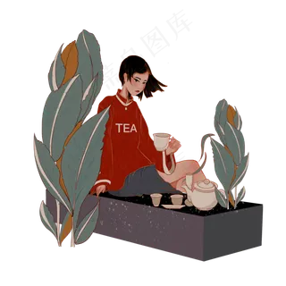 中国风国潮少女品茶时尚传统文化