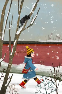 冬天大雪回家的小女孩 冬天大雪回家的小女孩