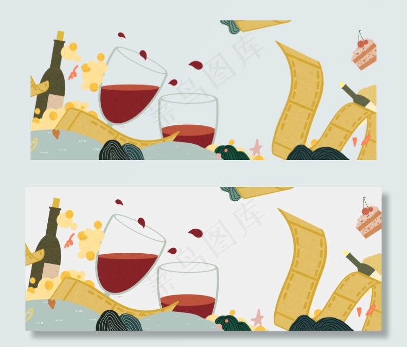 冬日电影美食红酒爆米花装饰边框(4000X1613(DPI:300))psd模版下载