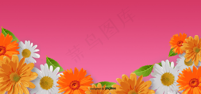 春天红色渐变植物花朵叶子背景